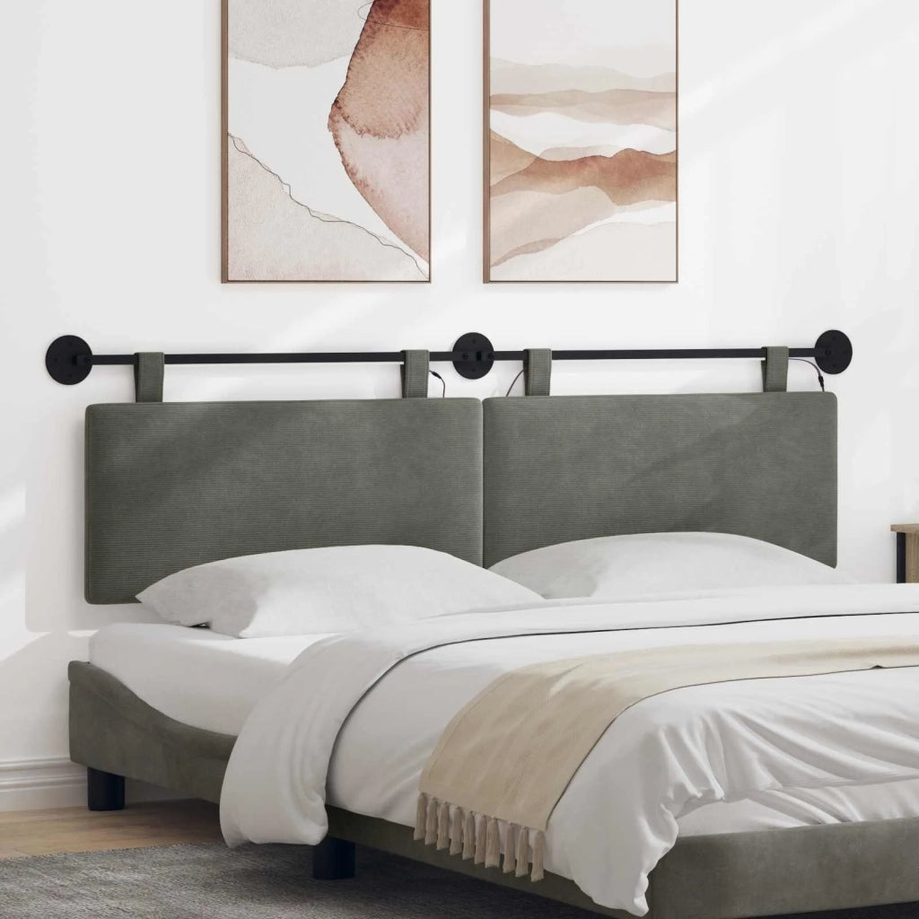 Testiera | Testata sospesa Con luce LED Grigio Chiaro Tessuto in Cords