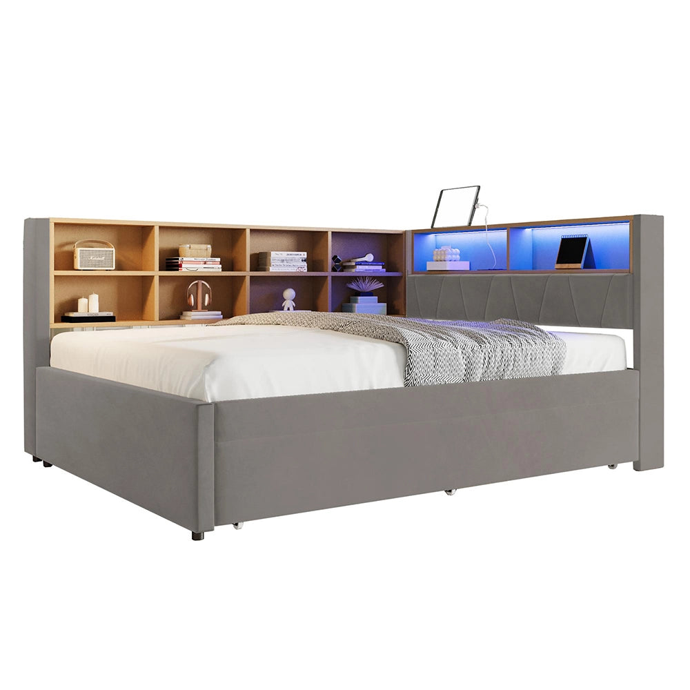 Divano letto - Xylo - 140x200 cm letto nascosto USB grigio scuro