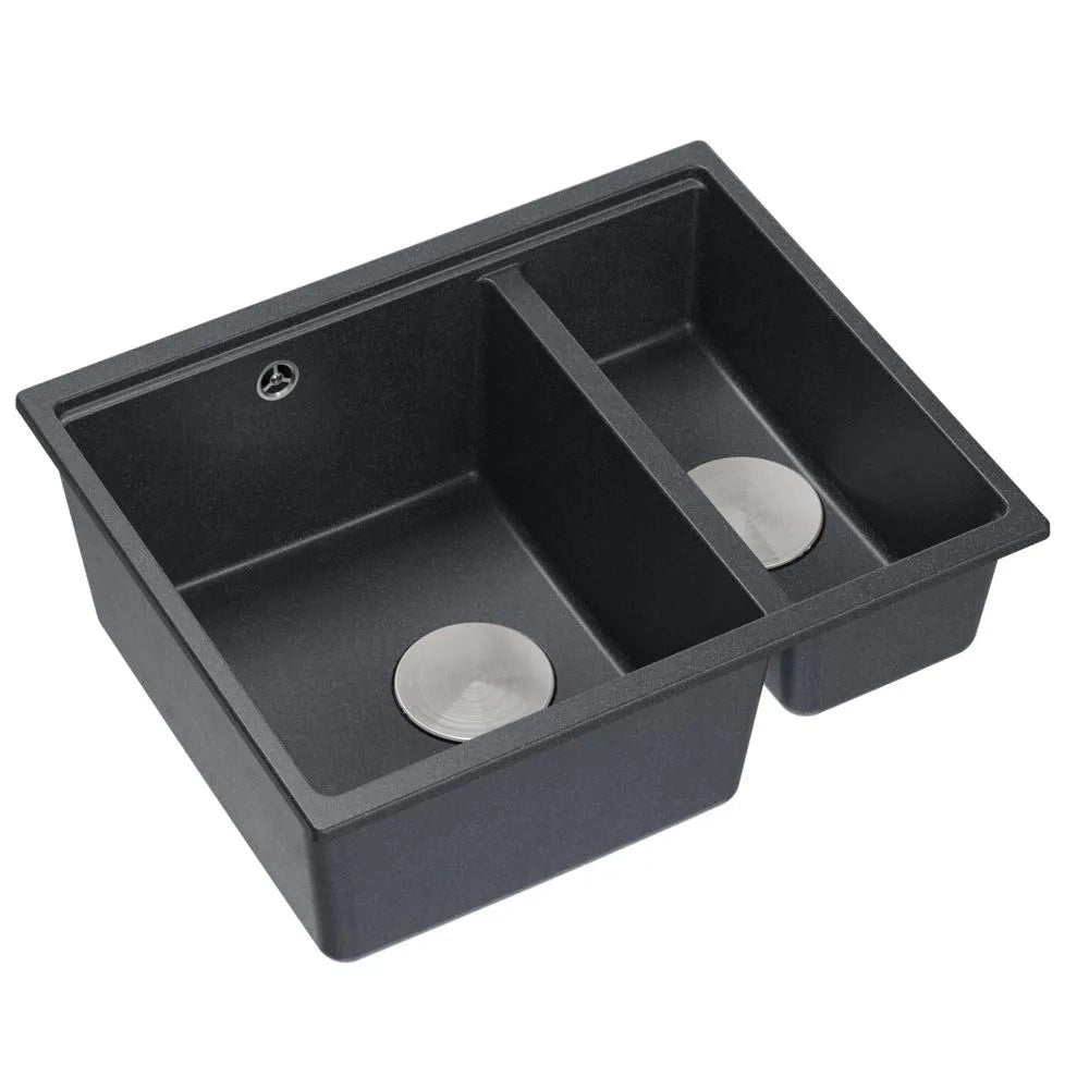 Lavello In Granito Logan 150 Black Metallic Tappo rame spazzolato