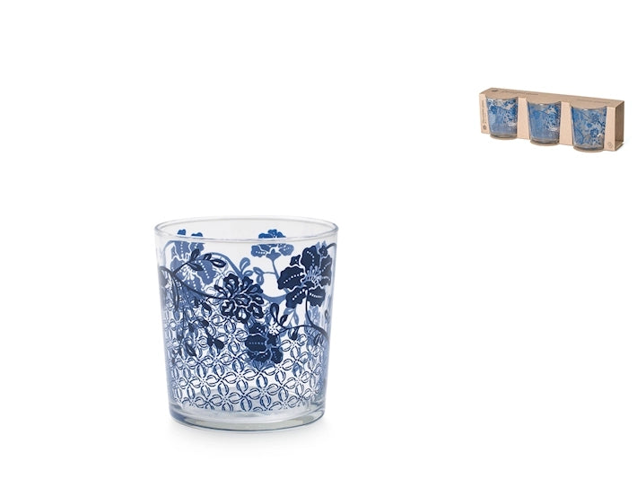 Set 3 bicchieri blu seta vetro decorato cl 35