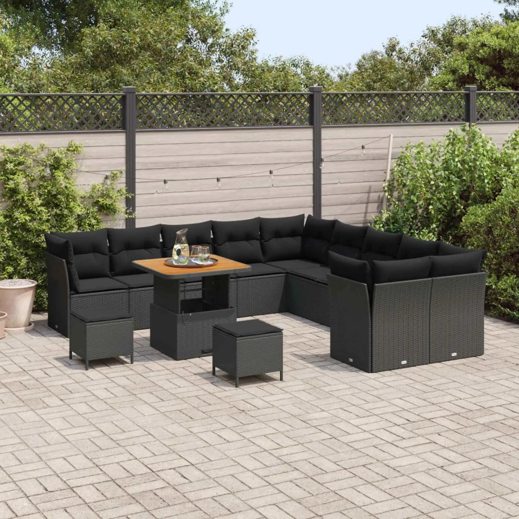 Set Divano da Giardino 13 pcs Nero polyrattan