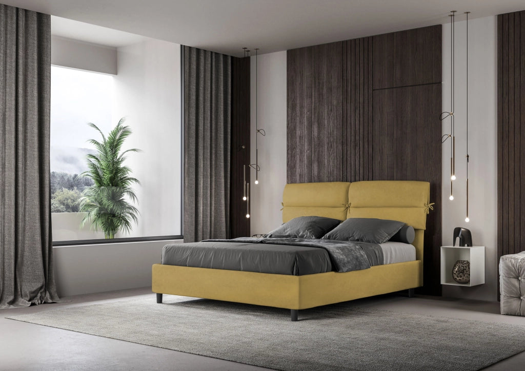 BS COM Letto matrimoniale senza rete imbottito 160x190 microfibra ocra