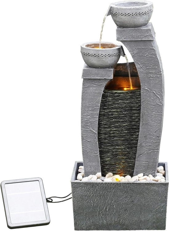 Fontana Acquatica per Giardino - Fontana d'Acqua - Energia Solare - 2 Livelli Progetto di Vaso - Cascata - Decorazione Giardino - Interno e Esterno - Con Pompa - 34 x 22,9 x 76,2 (cm) - Stile Moderno