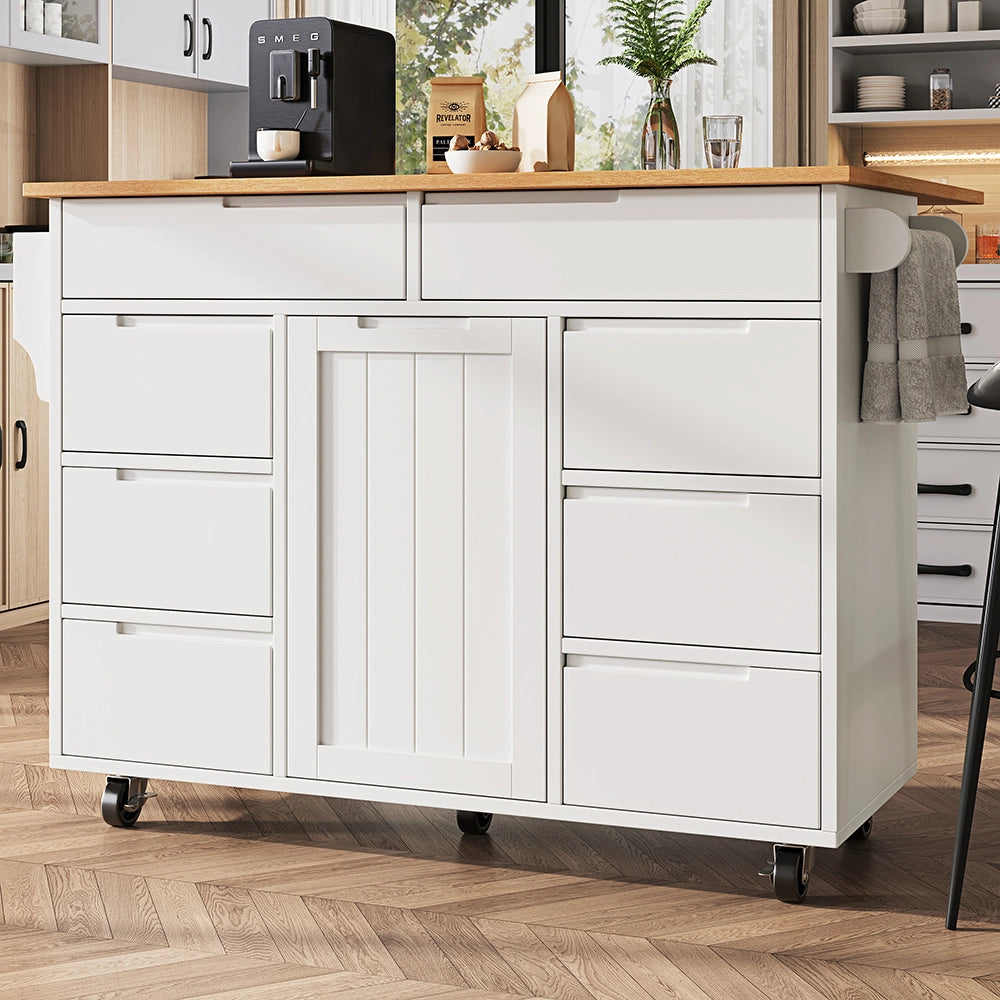 Isola cucina - Xylo - estensibile rotelle 8 cassetti bianco