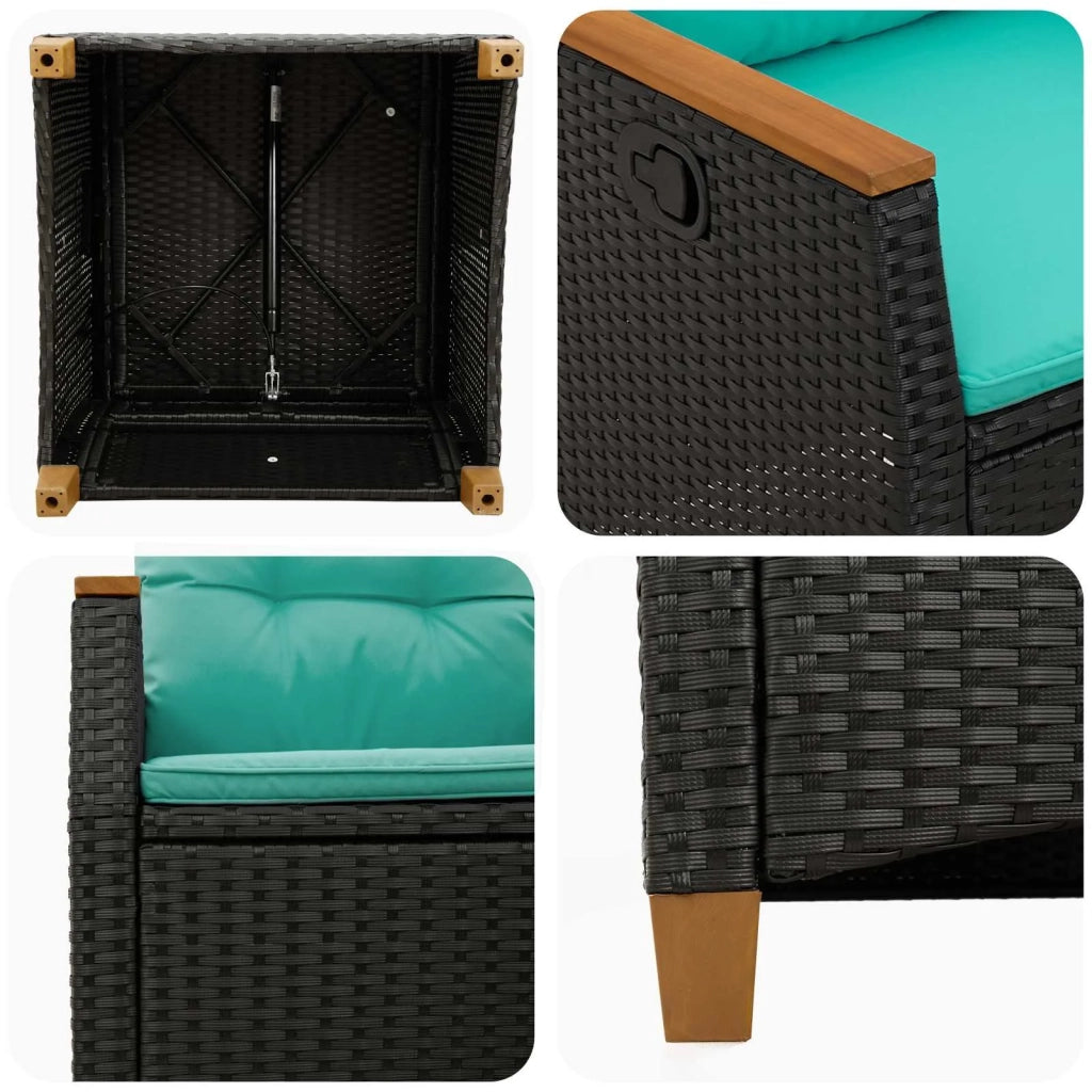 Sedia da giardino reclinabile Nero e Turchese polyrattan 42026863