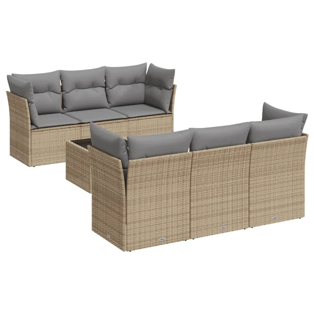 Set Divani da Giardino 7 pz con Cuscini Beige in Polyrattan 3217259
