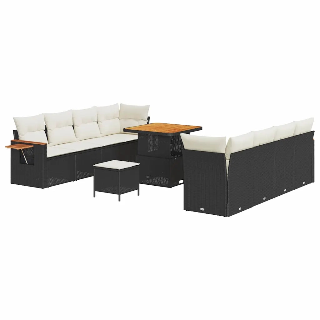Set Divano da Giardino con cuscino 11 pcs Nero e Crema