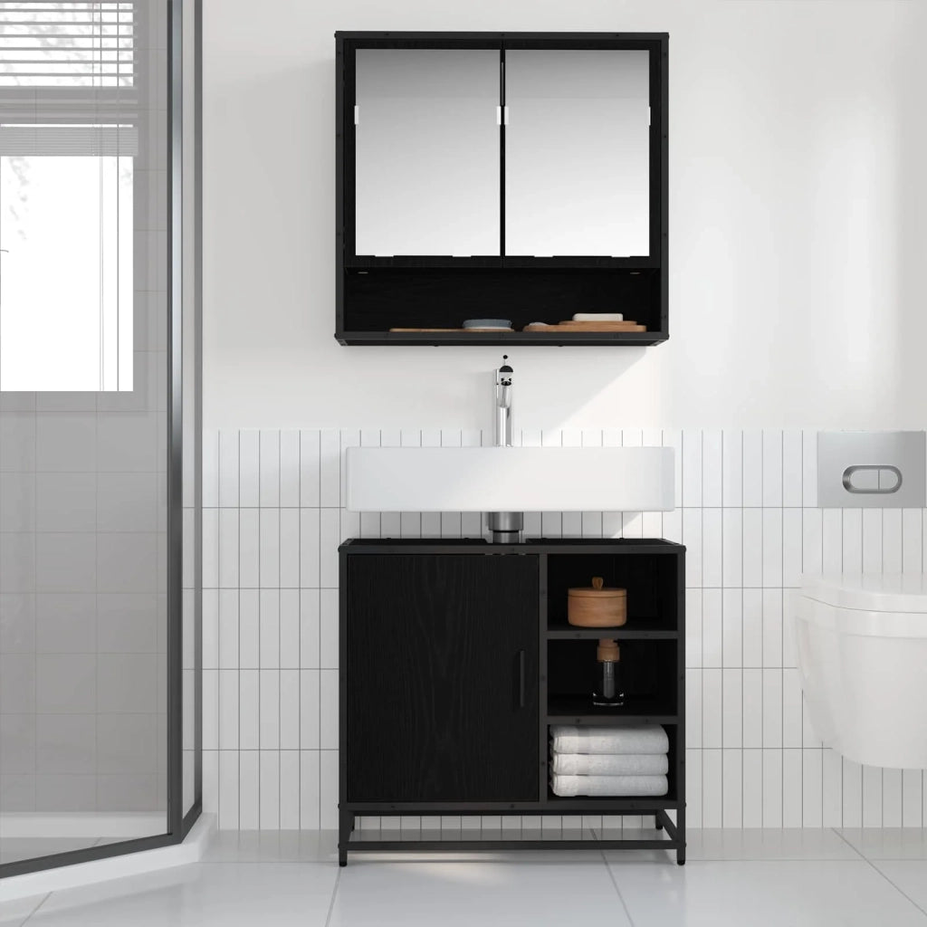 Set di mobili per il bagno 2 pcs Rovere Nero Legno multistrato