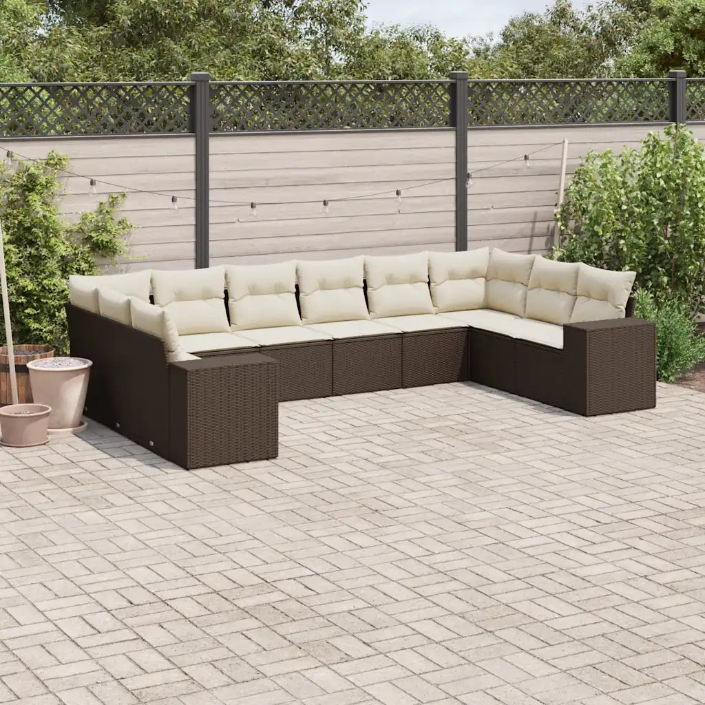 Set Divani da Giardino 10pz con Cuscini in Polyrattan Marrone 3255410