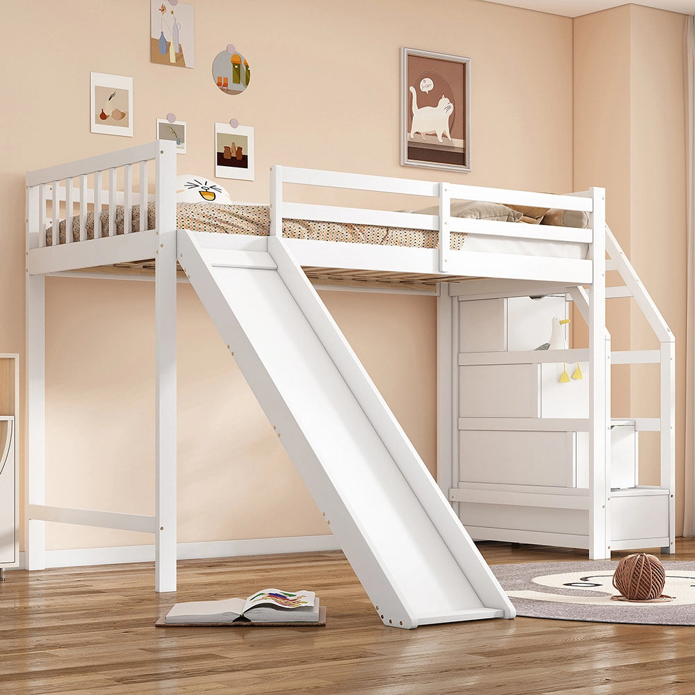 Letto a castello con scivolo e scala - Xylo - 90x200 cm - Bianco