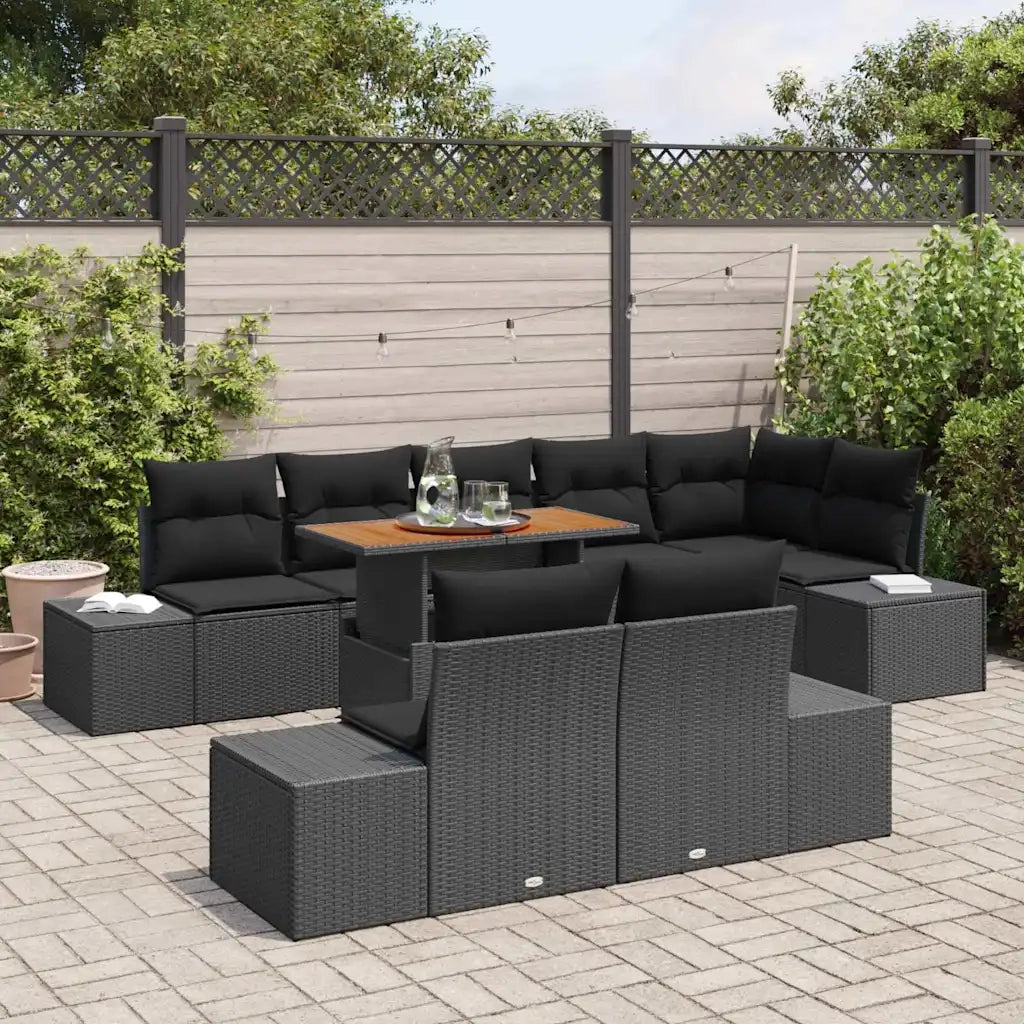 Set da Pranzo per Giardino con cuscino 9 pcs Nero e Marrone