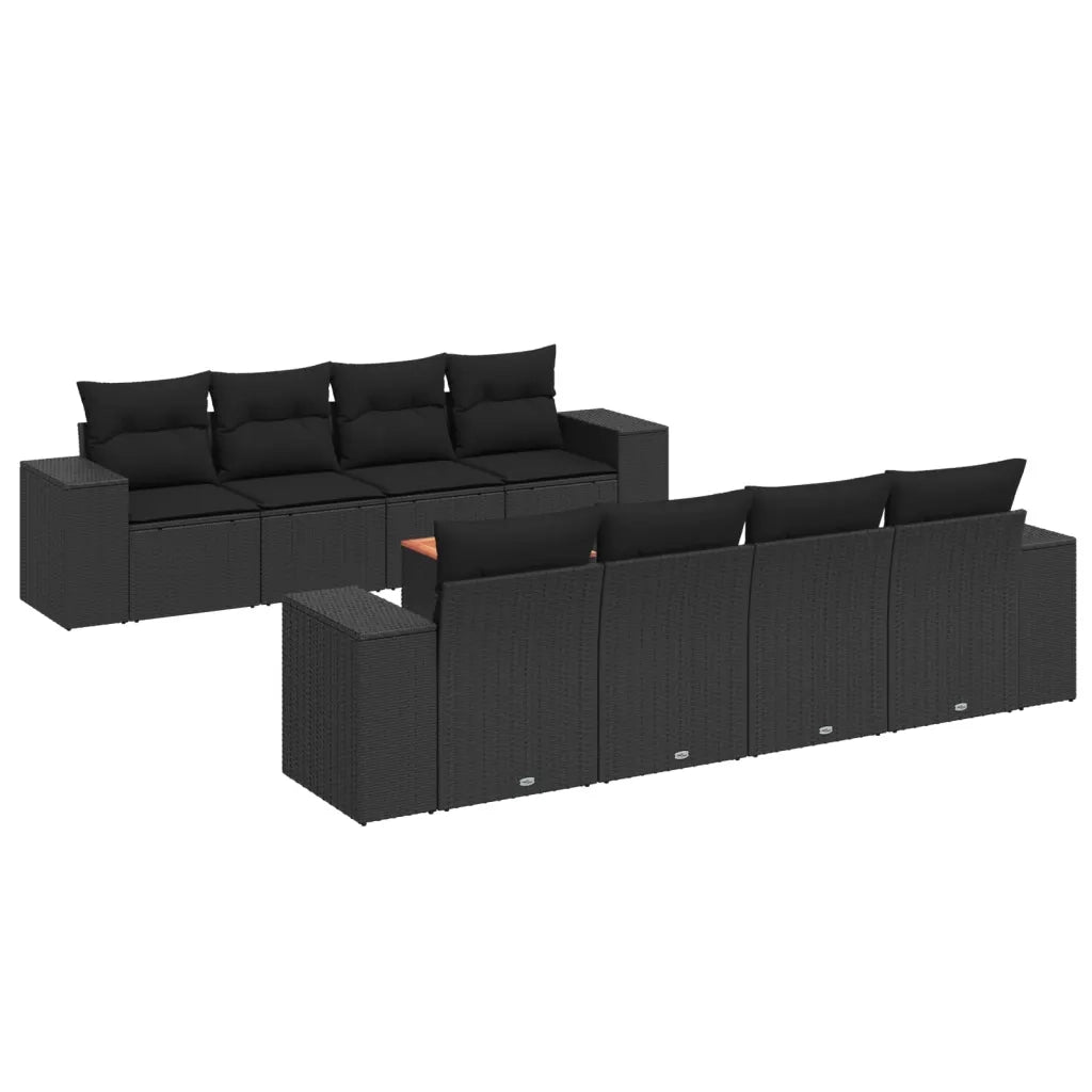 Set Divani da Giardino 9 pz con Cuscini Nero in Polyrattan 3257693