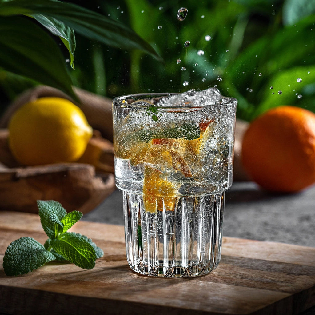 Set di 6 bicchieri KADAX per bevande fredde da 320 ml con superficie a coste.
