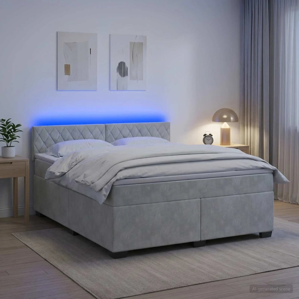 Letto con Box Spring, Materasso e LED Grigio Chiaro Velluto 3452222
