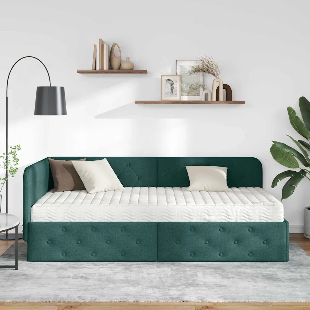 Cornice del letto ad angolo Verde Scuro 100 x 200 cm Tessuto
