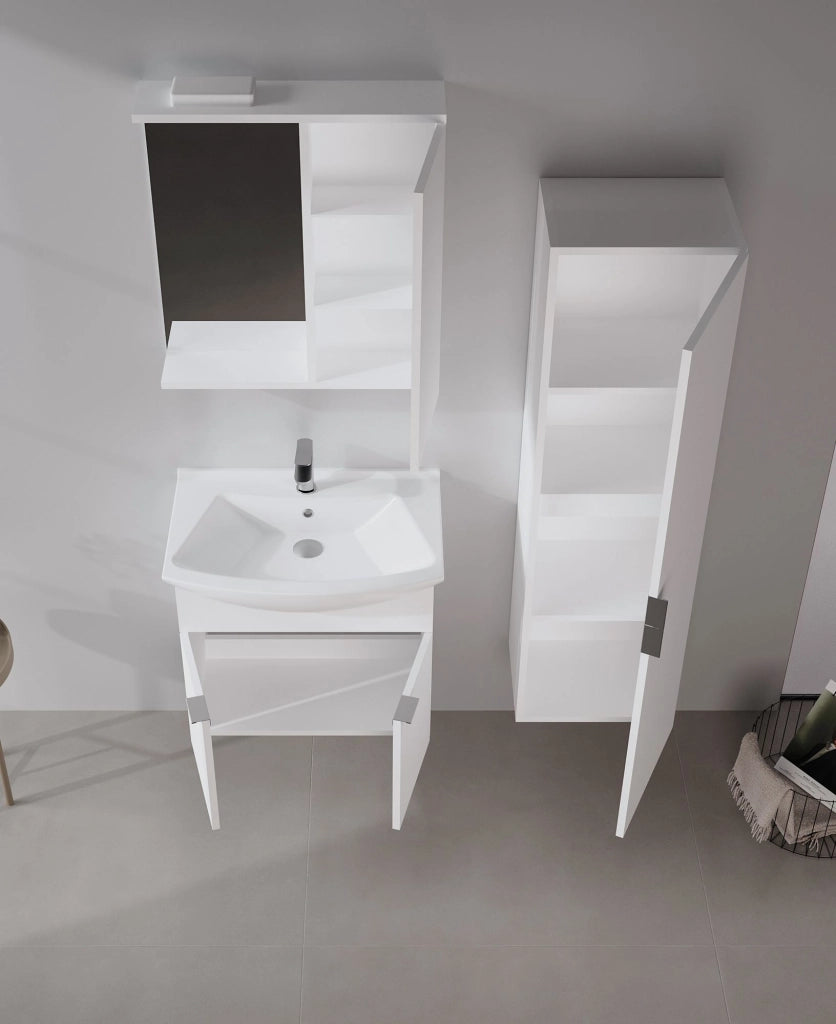 Mobile da bagno con specchio "Purus 65" - 63 x 18 x 68 cm - Bianco