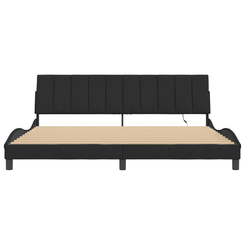 Giroletto con LED senza Materasso Hanko Nero 200x200 cm in Velluto