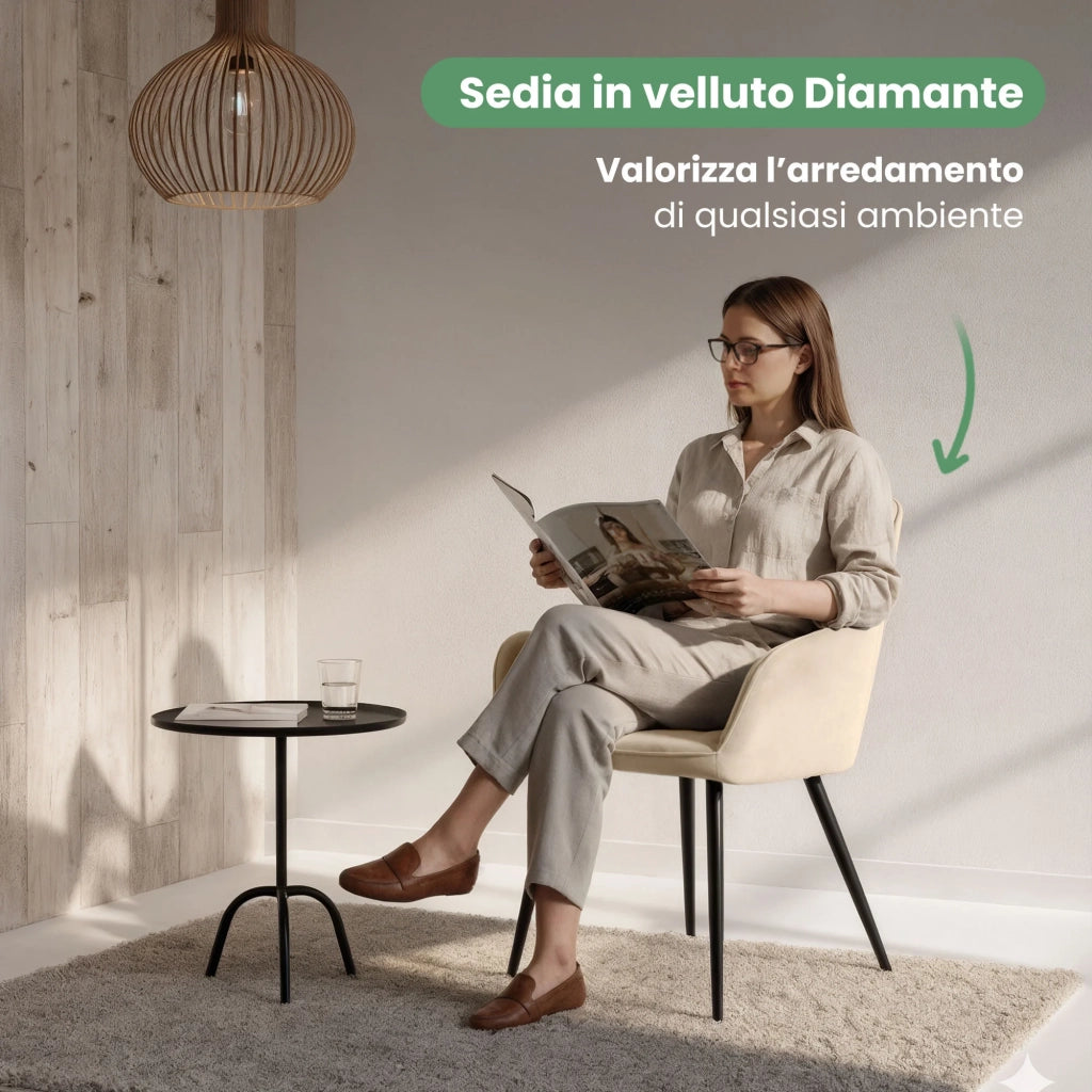 Set di 2 Sedie in velluto trapuntato DIAMANTE Beige gambe nere