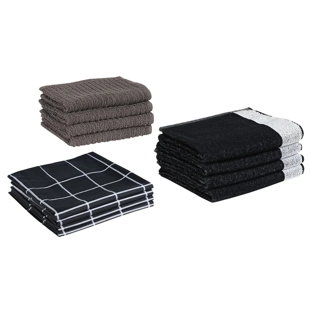 Set Strofinacci 12 pz | Teli per bagno in Cotone Nero