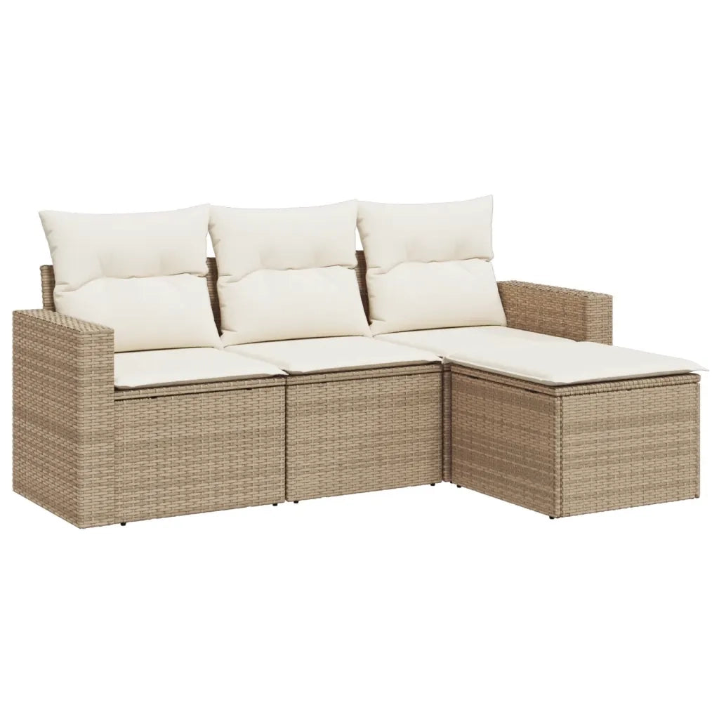 Set Divano da Giardino 4 pz con Cuscini Beige in Polyrattan 3218858