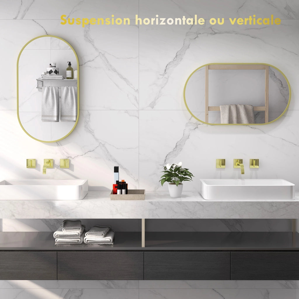 Specchio Ovale da Parete ¨C Xylo ¨C Cornice Alluminio Dorato 40x70cm