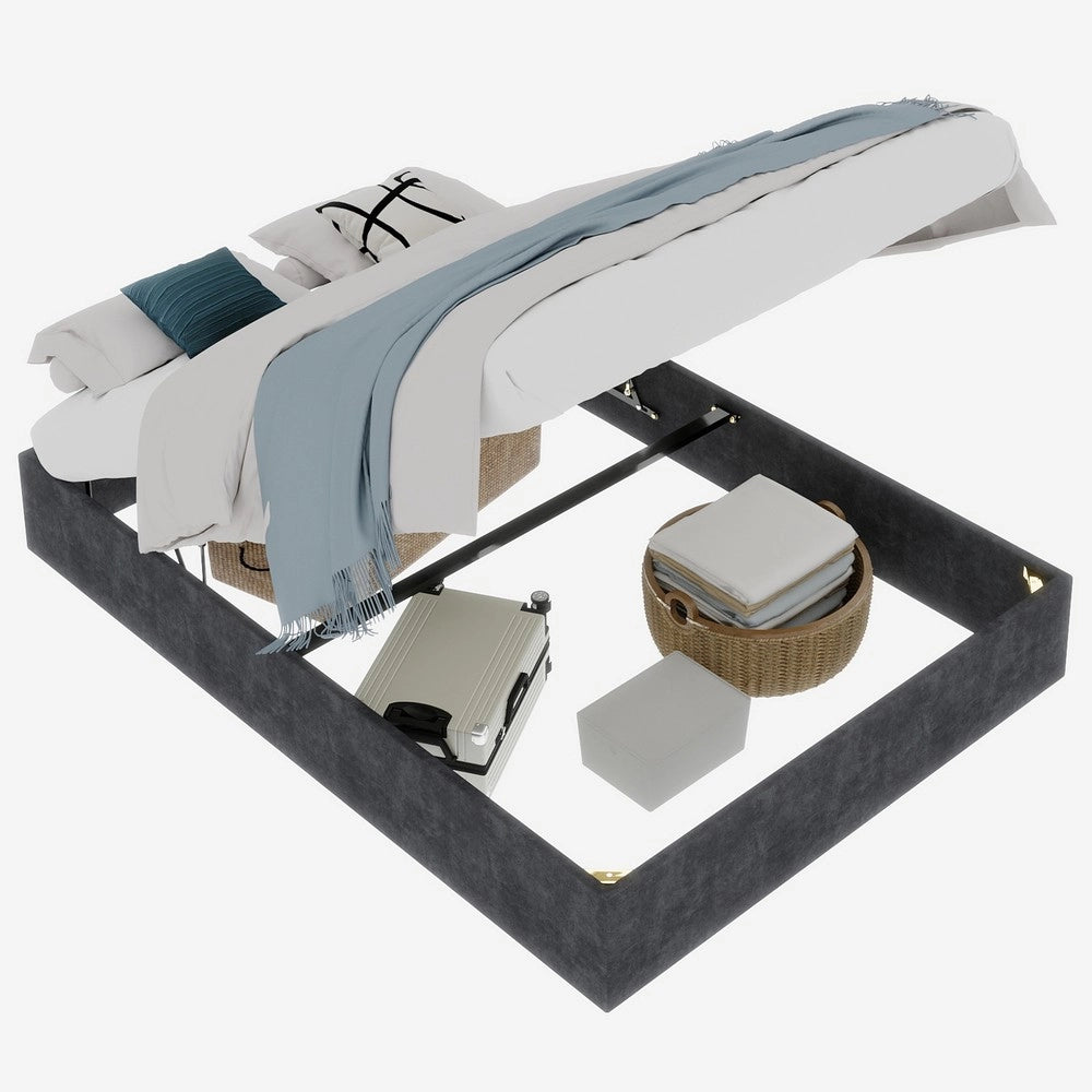 Letto Contenitore Imbottito ¨C MINIMAL ¨C Velluto Grigio 160x200