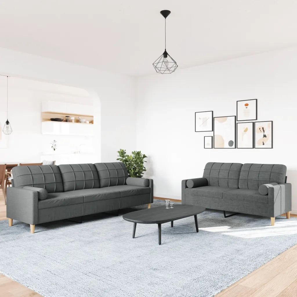 Set di Divani 2 pz con Cuscini Grigio Scuro in Tessuto 3278336