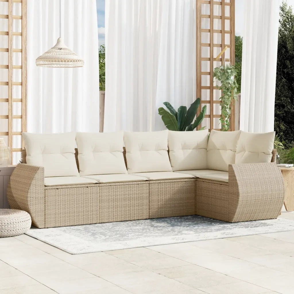 Set Divano da Giardino 5 pz con Cuscini Beige in Polyrattan 3221327