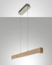 Lampada a Sospensione Badia LED 43W 4320lm 3000K Struttura in Metallo e Legno Quercia Dimmerabile Design Moderno Lunghezza 110cm Classe 1