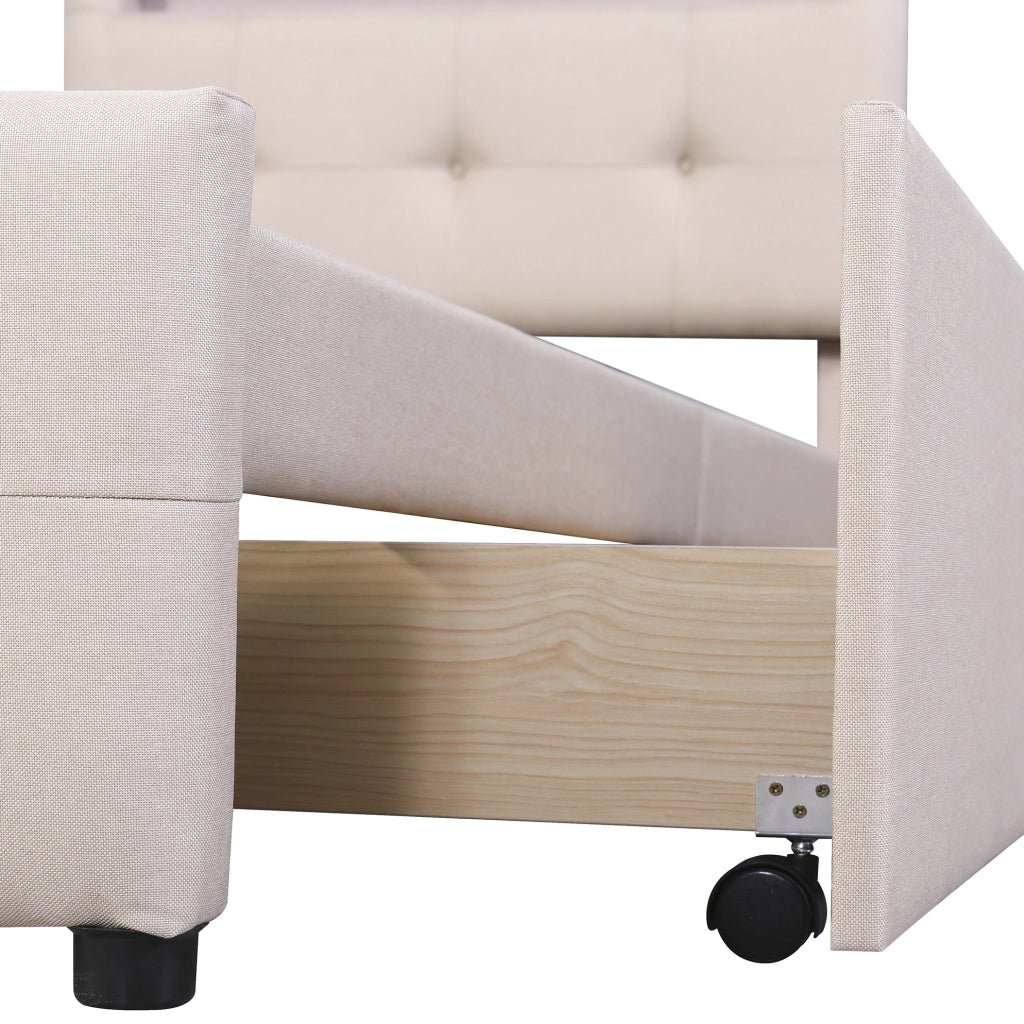Letto imbottito con LED e 2 cassetti, 90x200 cm, beige