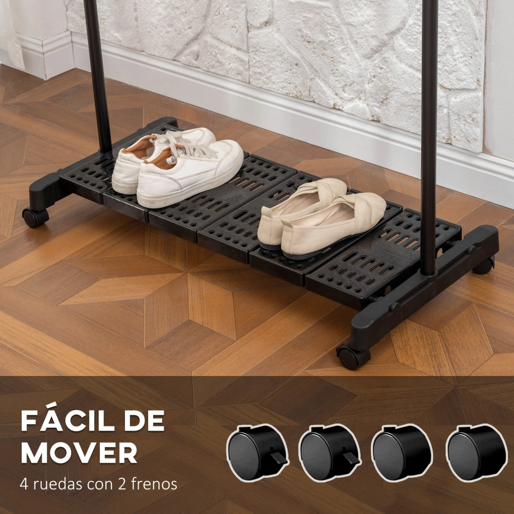 Scarpiera Mobile con Ruote e Ripiano ¨C Minimal ¨C 159x42x168 cm Nero e Argento