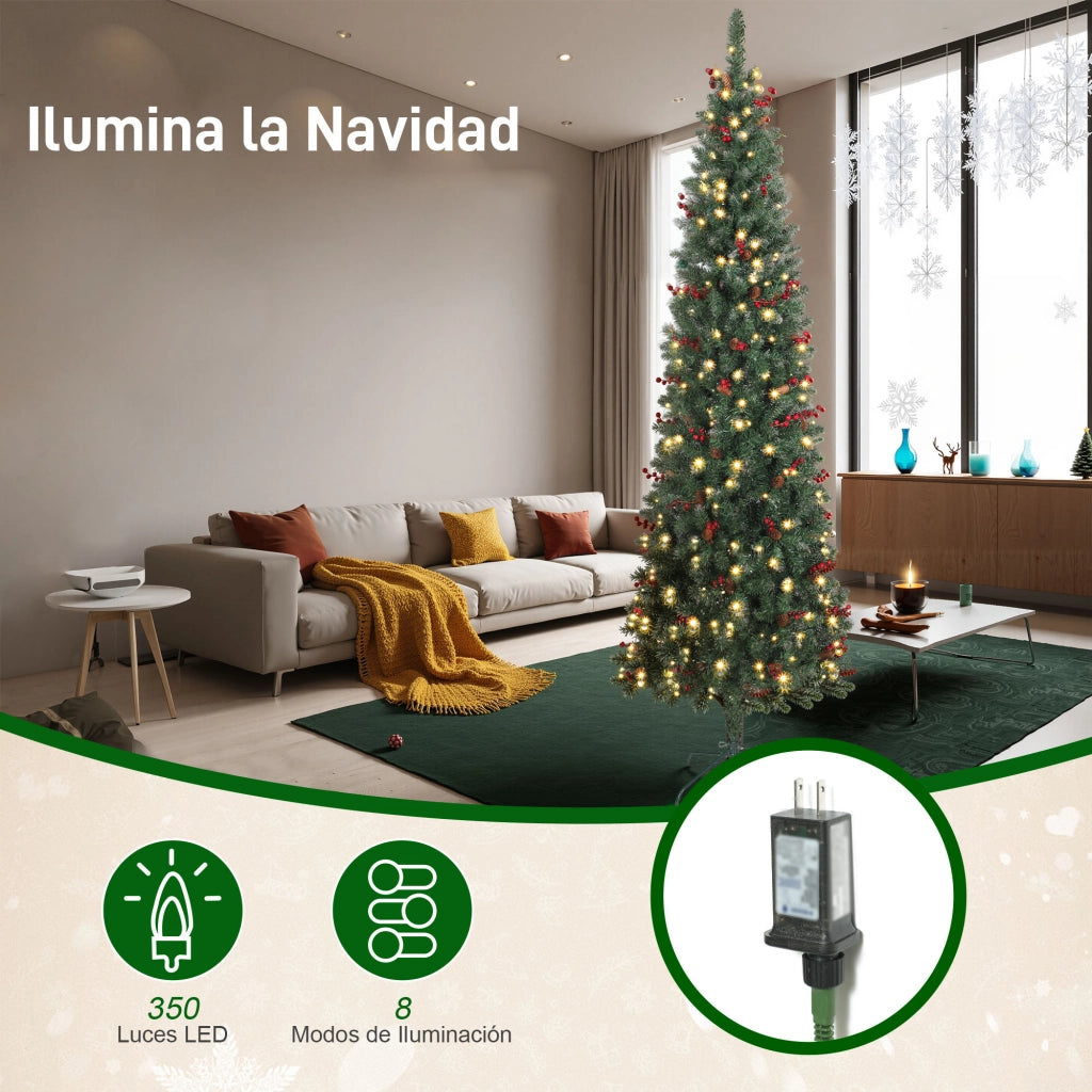 Albero di Natale Artificiale Stretto 230 cm con Luci LED ¨C zephmum ¨C Verde