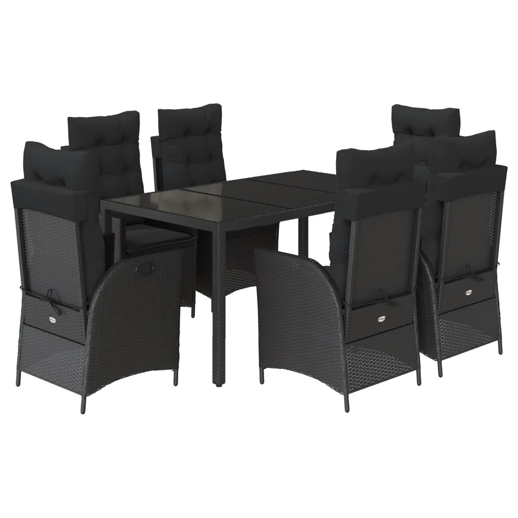Set da Pranzo da Giardino 7 pz Nero con Cuscini in Polyrattan 3213071