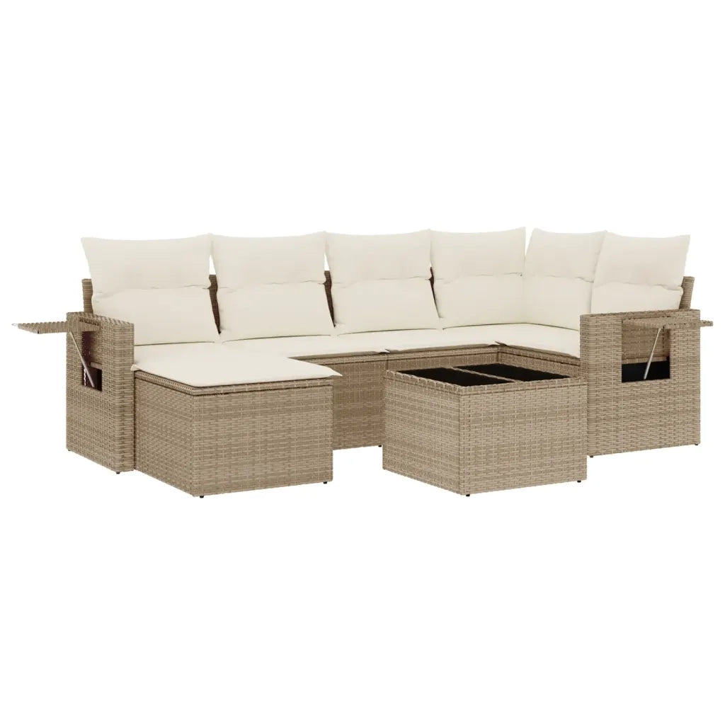 Set Divani da Giardino 7 pz con Cuscini Beige in Polyrattan 3220467