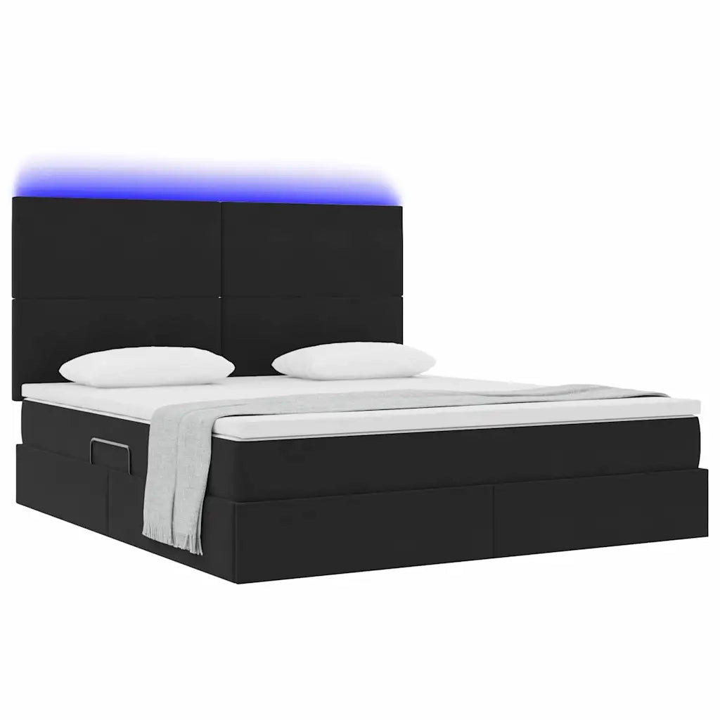 Letto con contenitore e LED con led Nero 160 x 200 cm Velluto