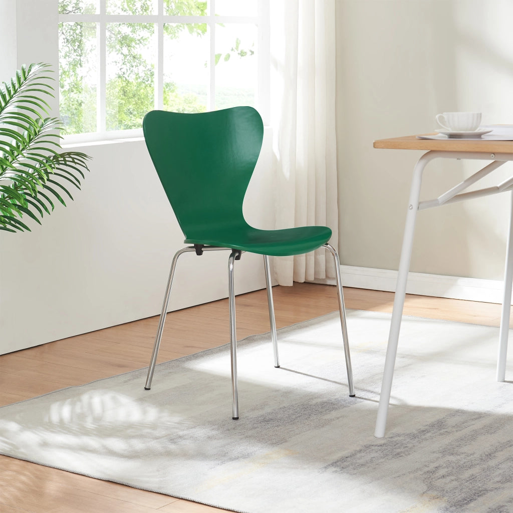 Set di 4 Sedie da Sala Essunga Impilabili - Verde / Cromato [en.casa]