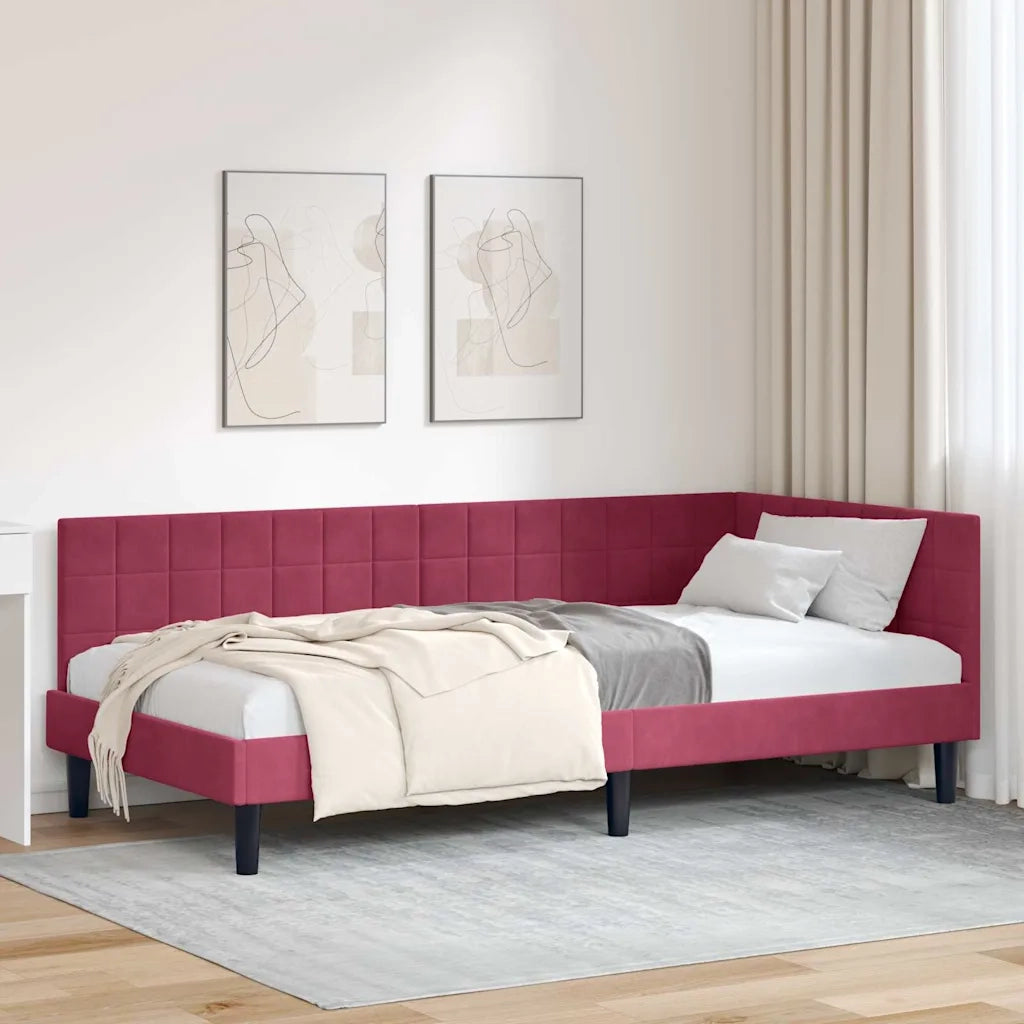 Cornice del letto ad angolo Rosso Vino 100 cm x 200 cm Velluto 42016442