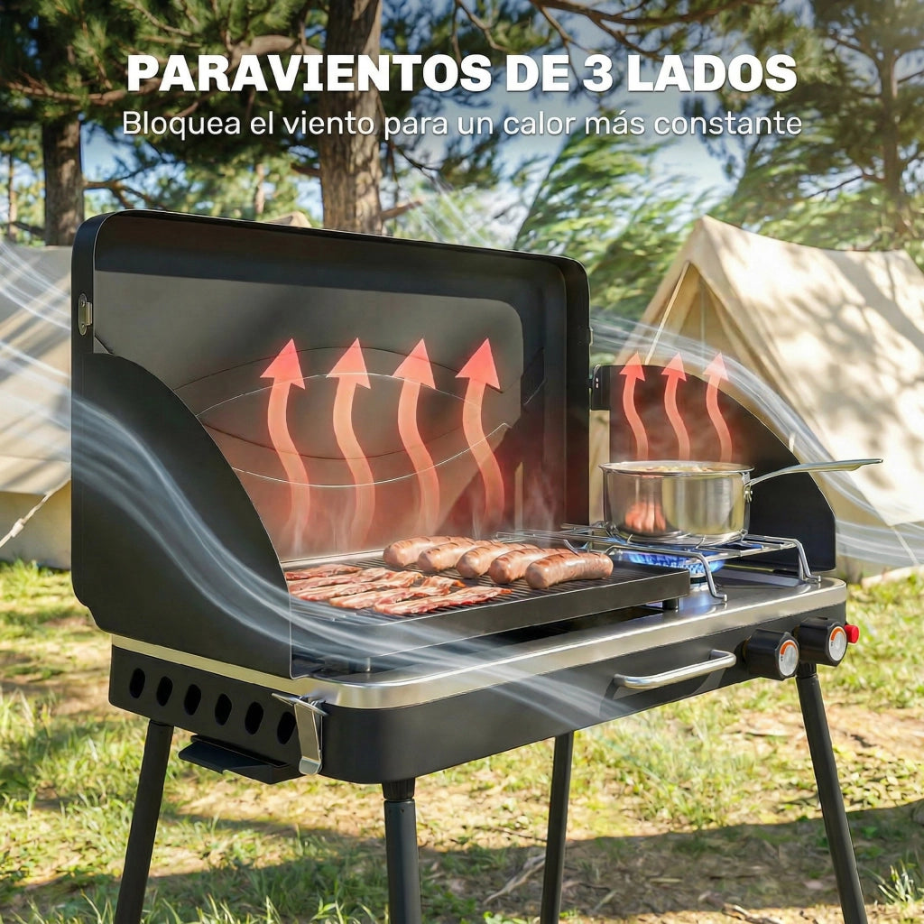 Barbecue a Gas Portatile 2 in 1 ¨C zephmum ¨C 7 kW Grigio Nero con Griglia e Piani
