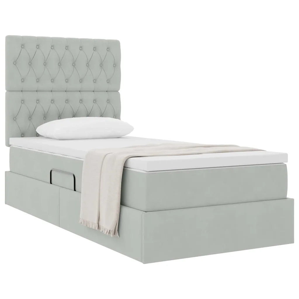 Letto con contenitore e materasso Grigio chiaro 90 x 190 cm