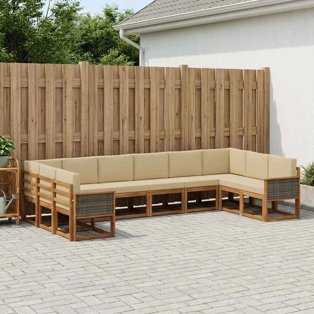 Set di divani da esterno 10 pz Naturale e Beige 3385569