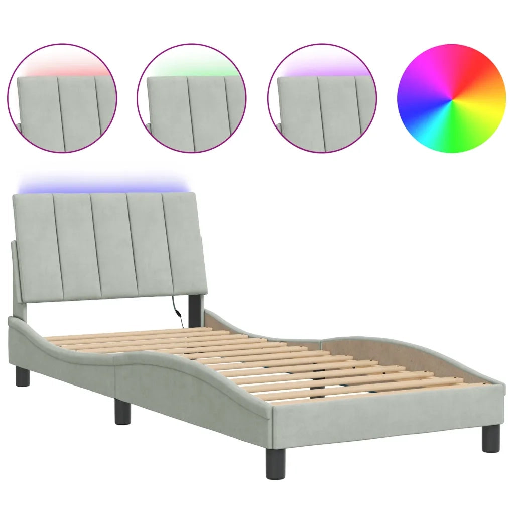Giroletto con LED senza Materasso Hanko Grigio Chiaro 90x190 cm in Velluto