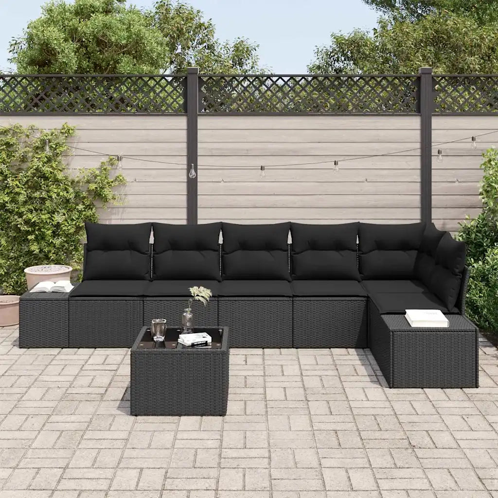 Set Divano da Giardino con archiviazione Nero polyrattan 3355762