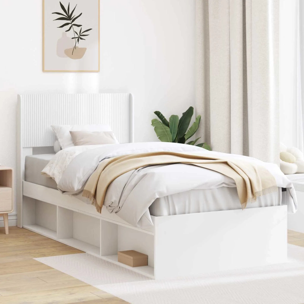 Struttura del letto con stoccaggio e testata-Giroletto con contenitore Bianco 90 x 200 cm 293531