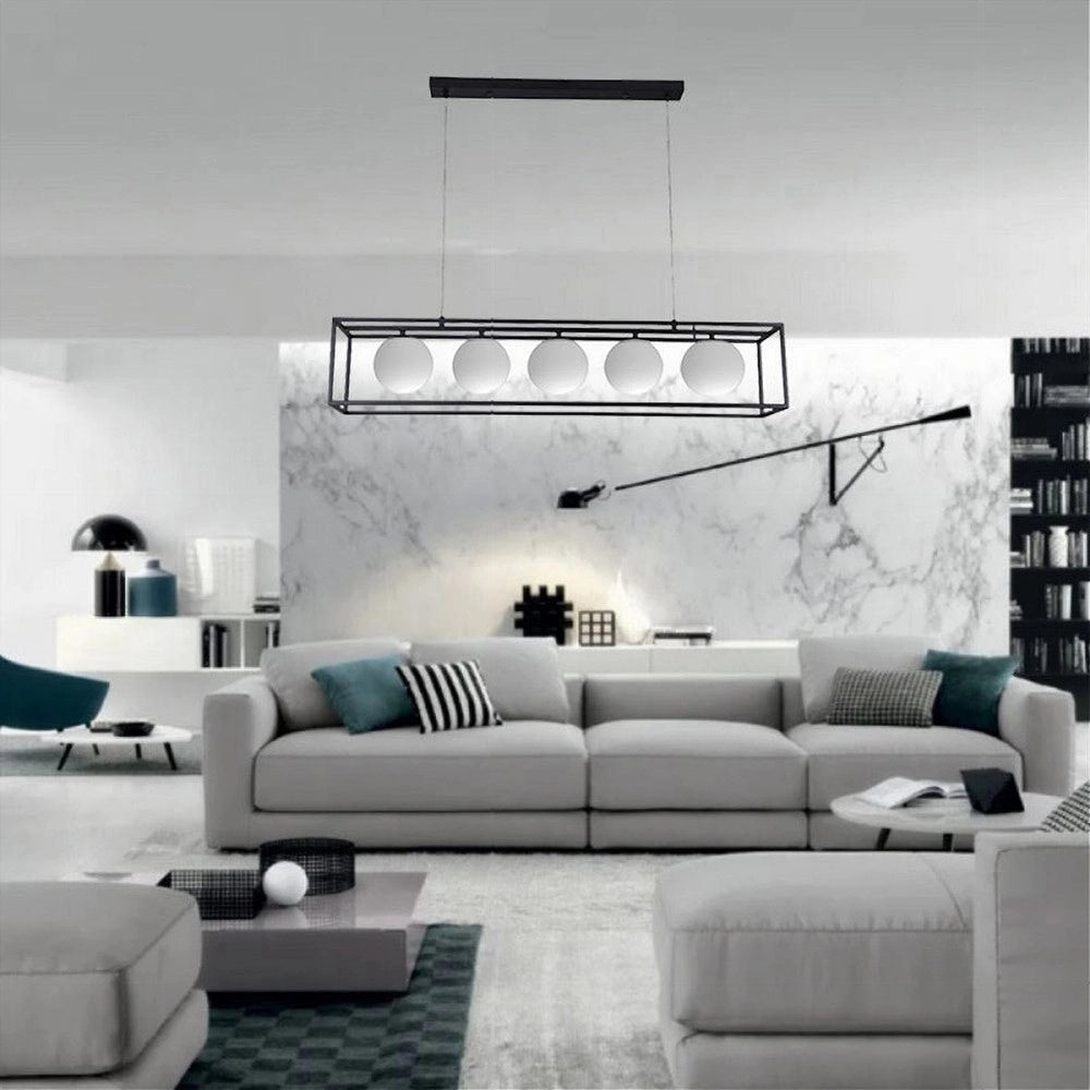 Trade Shop - Lampadario A Sospensione Da Soffitto Contemporaneo Nero Con 5 Sfere Vetro G9 B89 -
