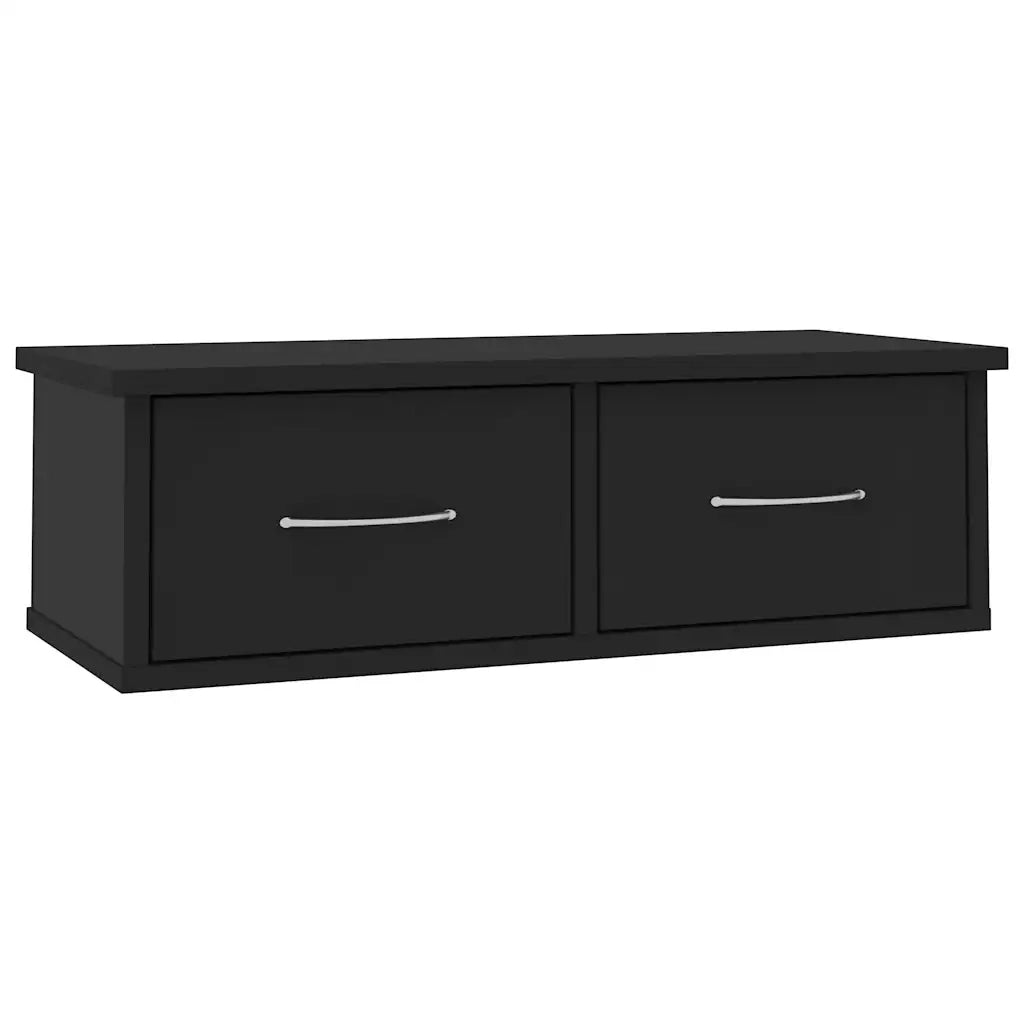 Scaffale con Cassetti a Parete | Mensola sospesa Nero 60x26x18,5 cm Multistrato