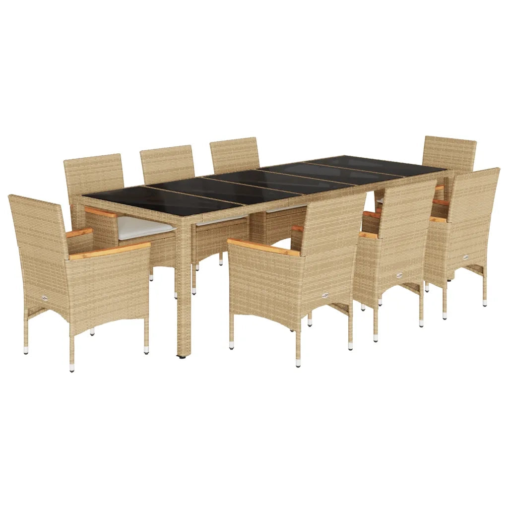 Set da Pranzo da Giardino 9 pz con Cuscini Polyrattan e Vetro 3278737
