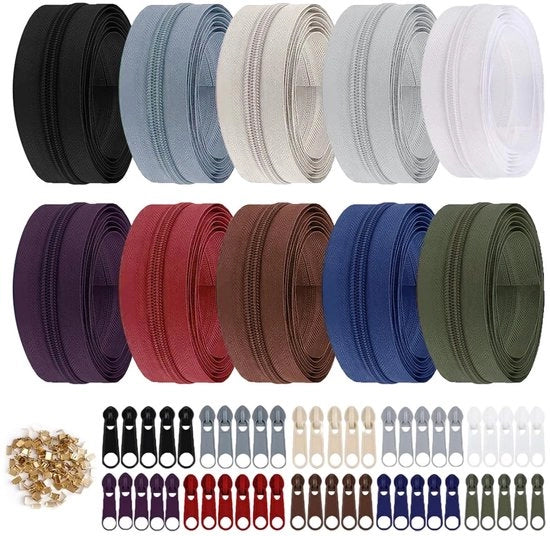 Ritssluiting a vita 30 metri - 10 pezzi #5 - Ritssluiting infinita - Materiale nylon - Inclusi pezzi di chiusura - Resistenti e duraturi - Naaigare