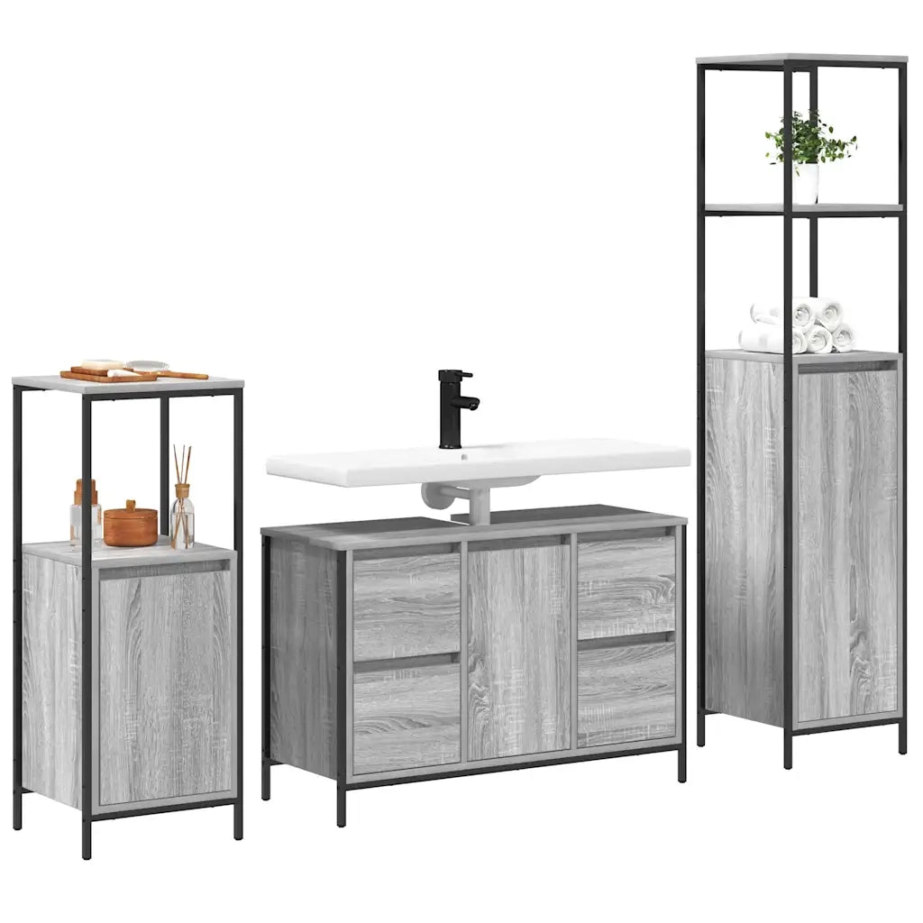Set di mobili per il bagno con porta 3 pcs Grigio sonoma e Nero 3328382