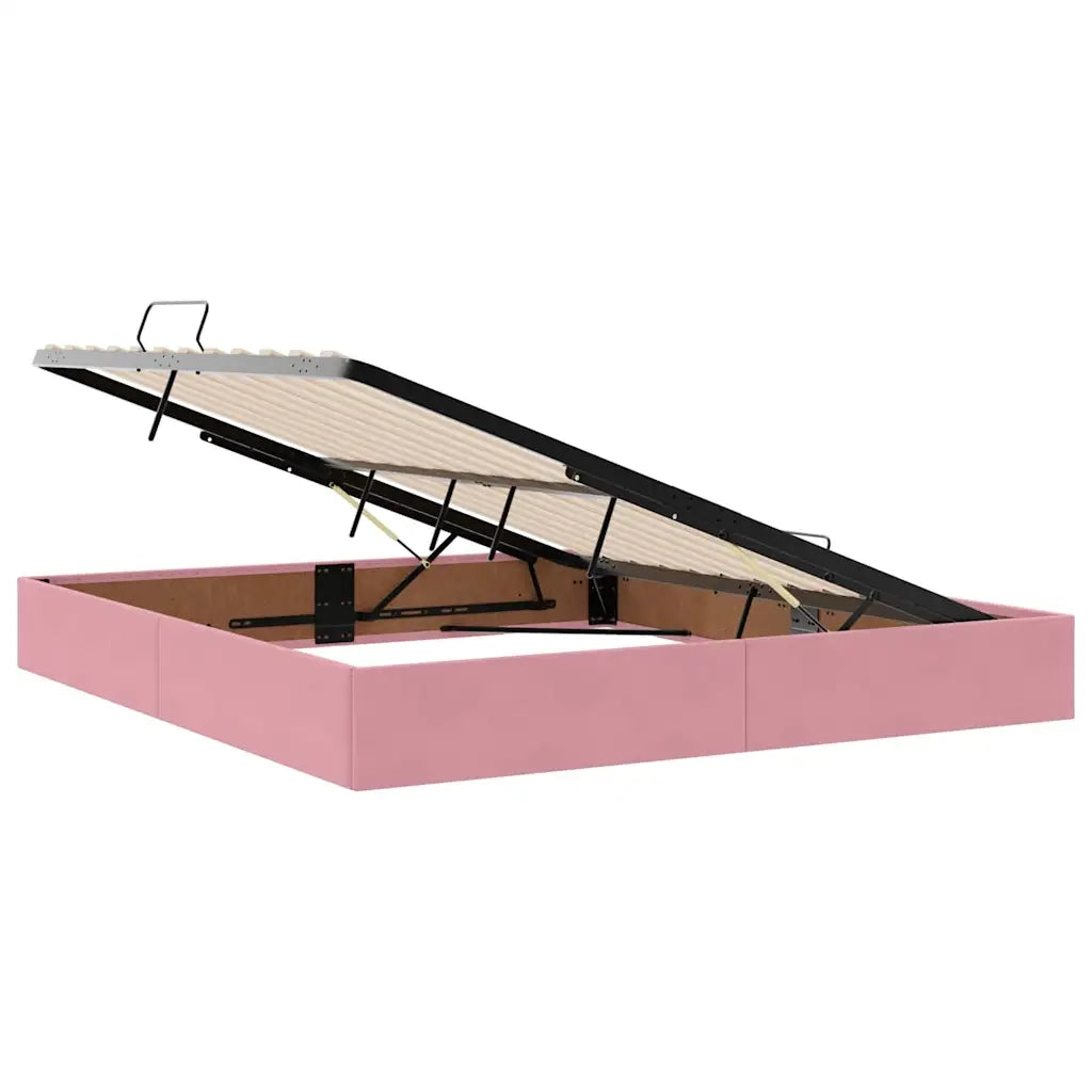 Letto con contenitore e LED con led Rosa 180 x 200 cm Velluto