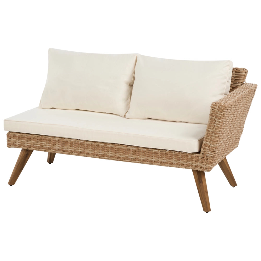 Set da Giardino in Rattan PE con Divano ad Angolo 6 Posti Tavolino e Cuscini Bianco Sporco Stile Country